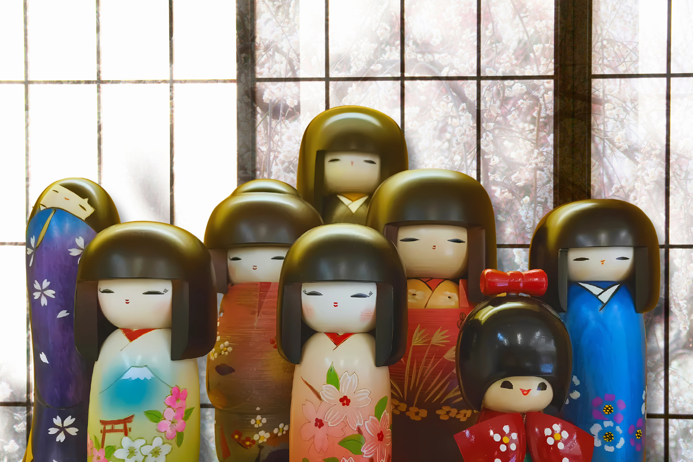 Kokeshi poupée japonaise en bois, objet traditionnel, design kimono Kokeshi poupée japonaise en bois, objet traditionnel, design kimono