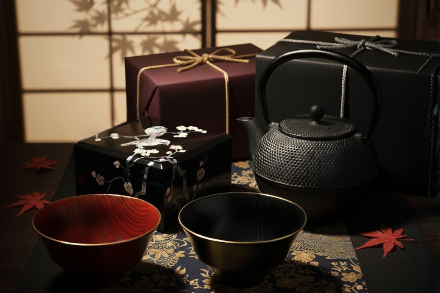 nunbu tekki, laquerware bowls, raden box