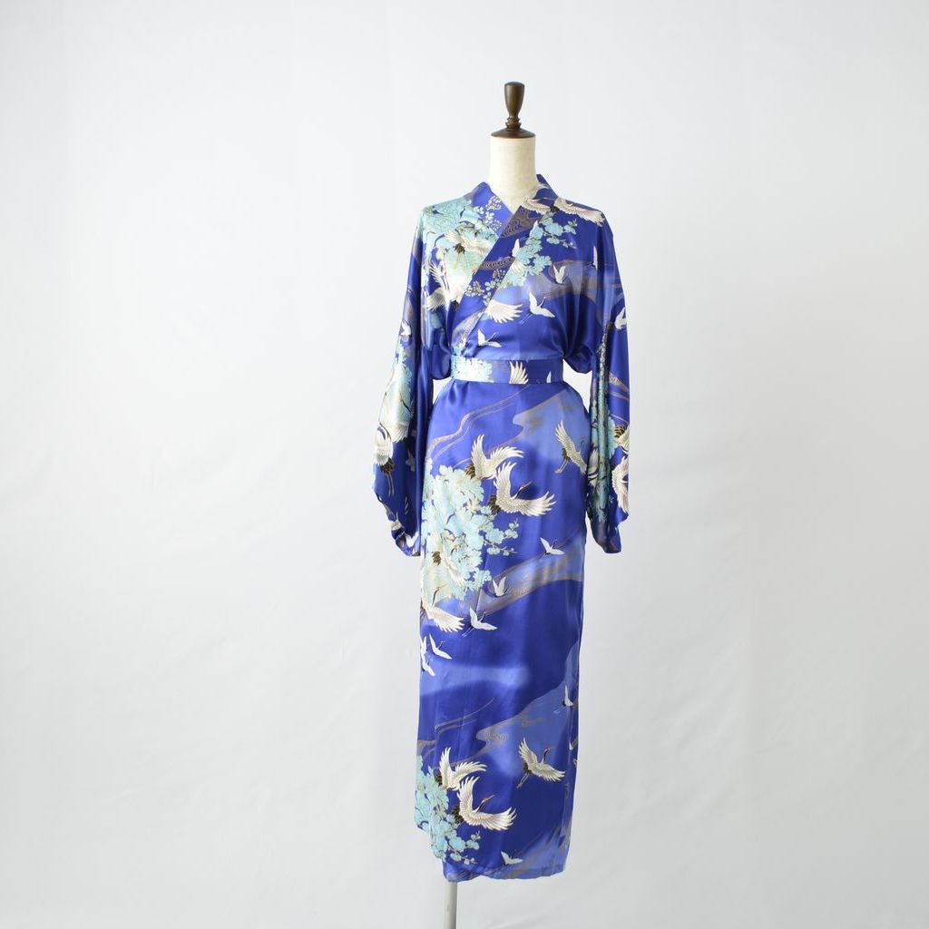 japanese silk dresses Kimono dress gown and string belt upcycled from Japanese kimono "shibori, red" Big Ribbon