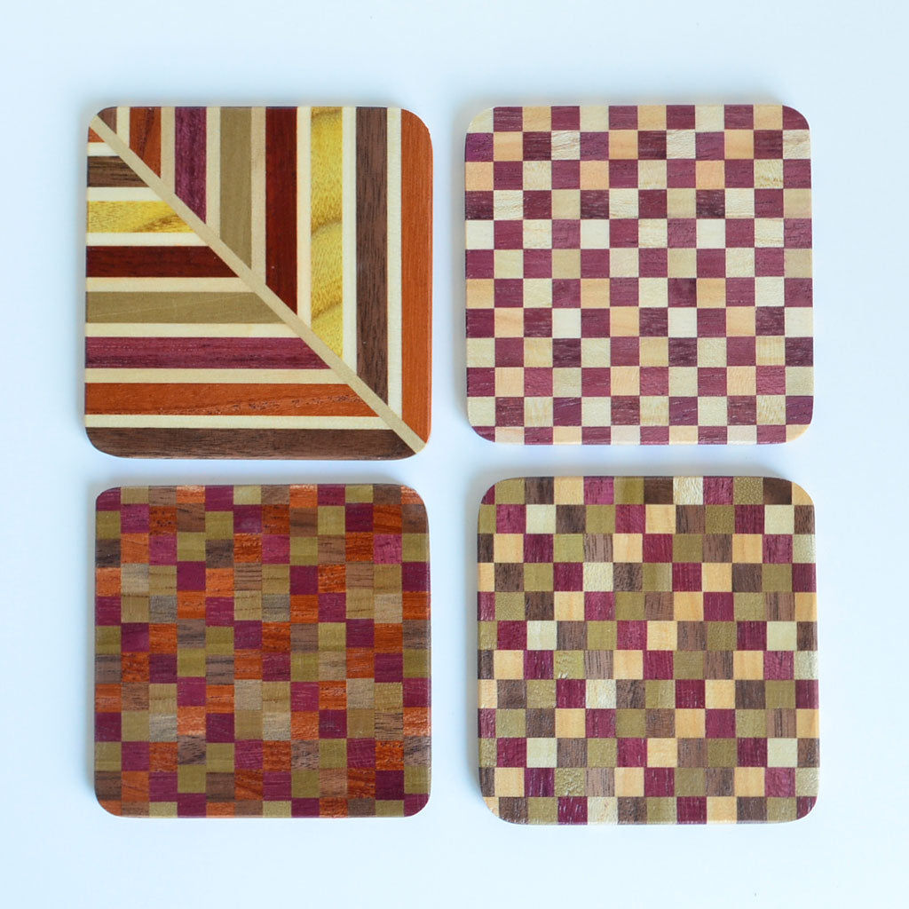 Hakone Yosegi Wooden mosaic work Coaster "Square" 4pc Set