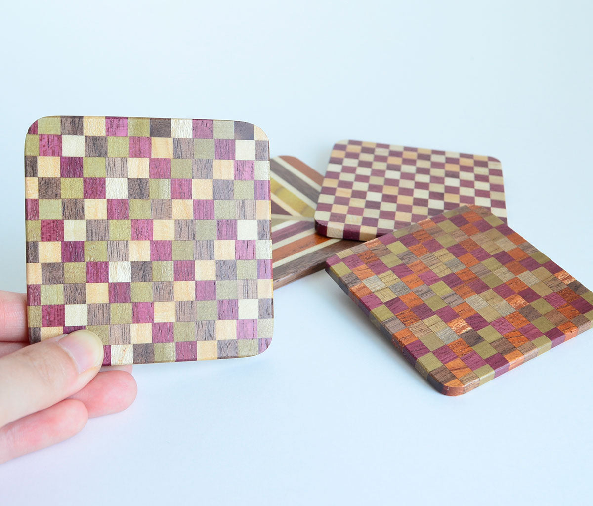 Hakone Yosegi Wooden mosaic work Coaster "Square" 4pc Set