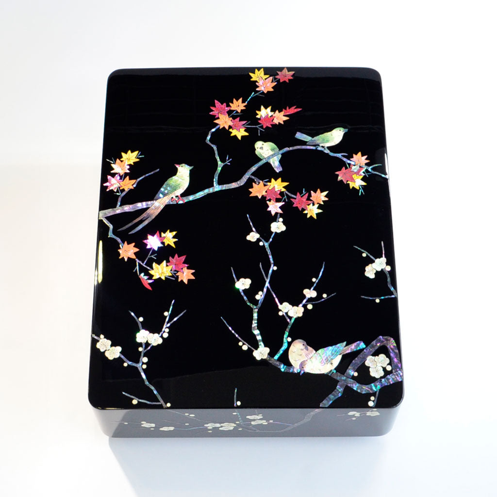 Lacquerware Storage Box with Raden "Flowers and Birds"