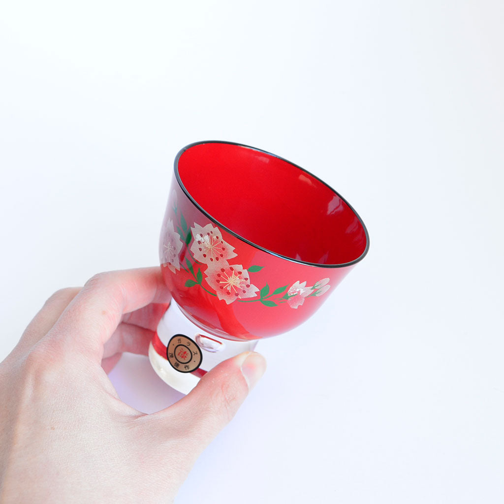Aizu Lacquerware Maki-e Glass Sake Cup"Wild Cherry Blossom"