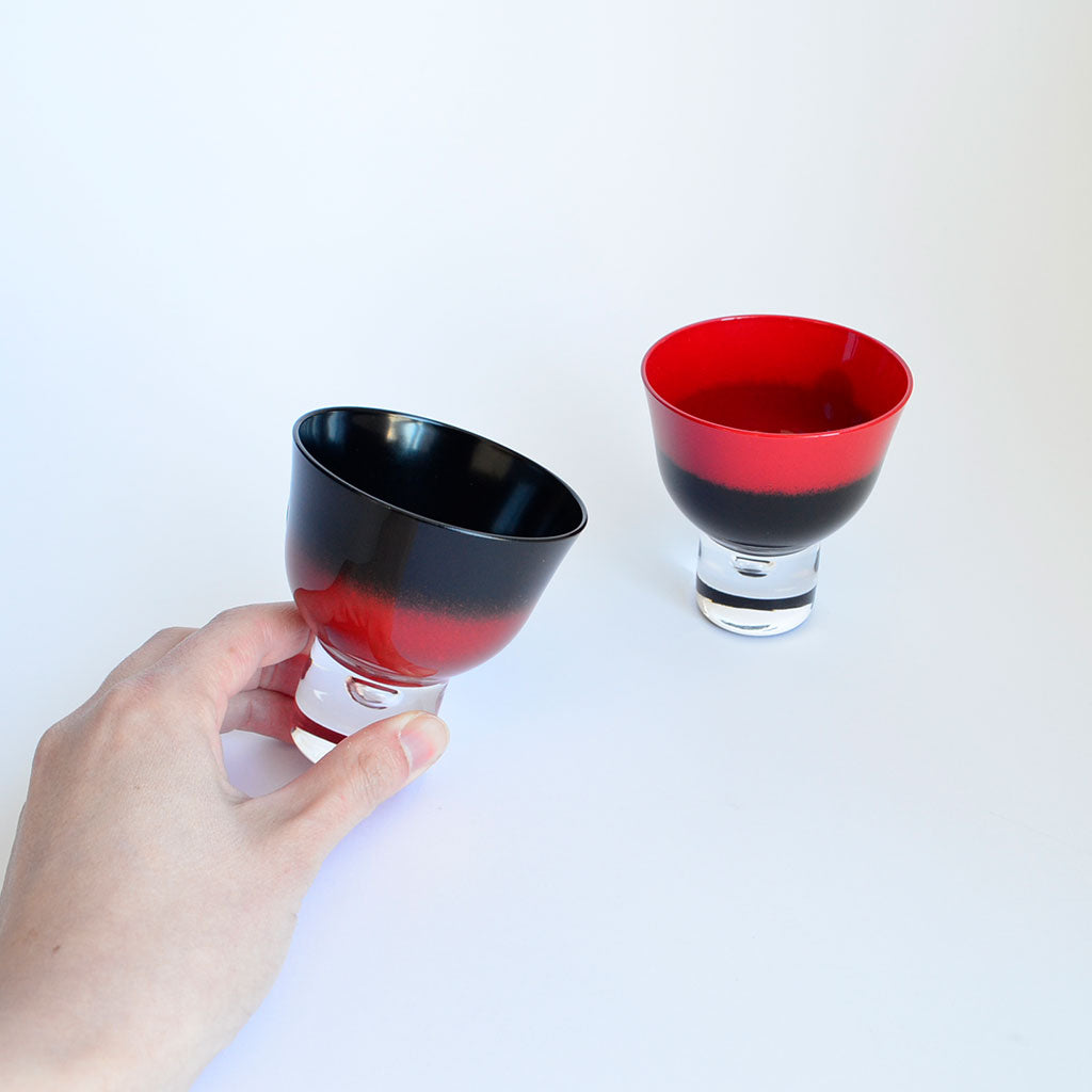 Aizu Lacquerware Maki-e Glass Blurring Sake Cup Pair set
