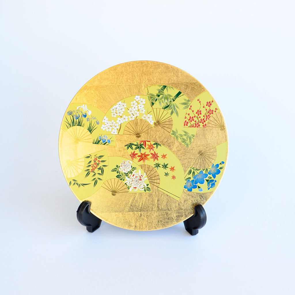 Lacquerware Decorative Plate with Gold Leaf "Folding Fan" Size 7.0