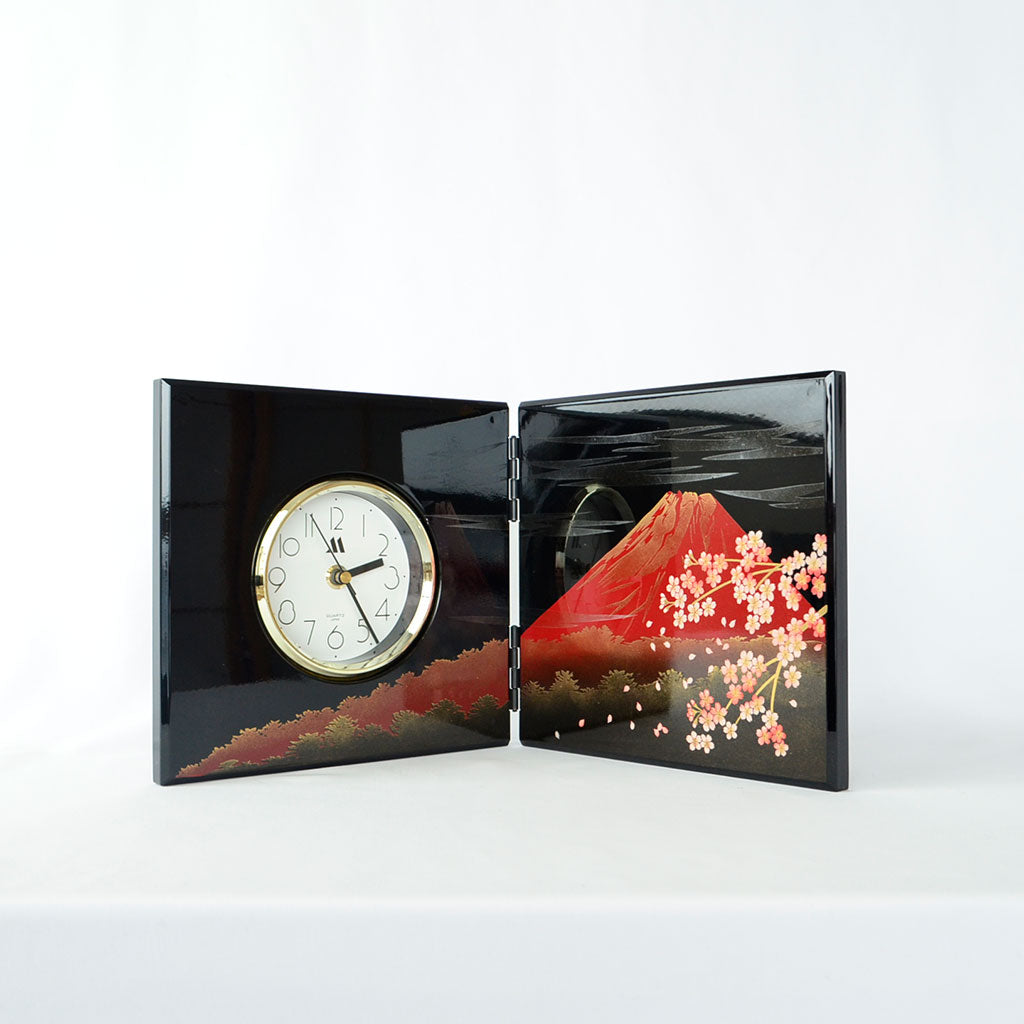 Wooden Screen Clock "Mt. Fuji and Cherry Blossoms"