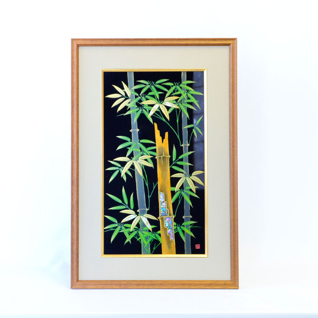 Framed Lacquerware Art Panel "Bamboo Forest" Maki-e Hand Painting