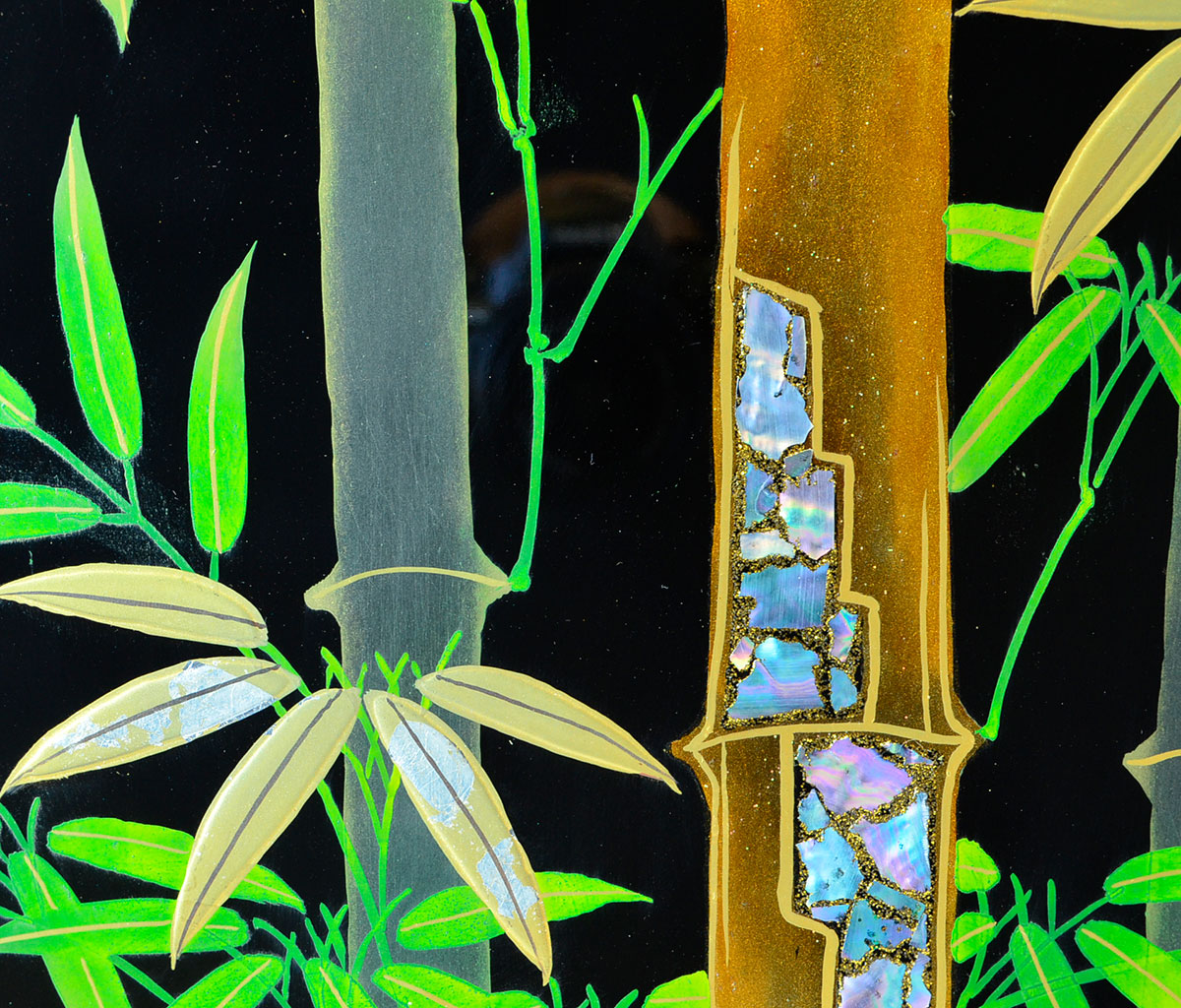 Framed Lacquerware Art Panel "Bamboo Forest" Maki-e Hand Painting