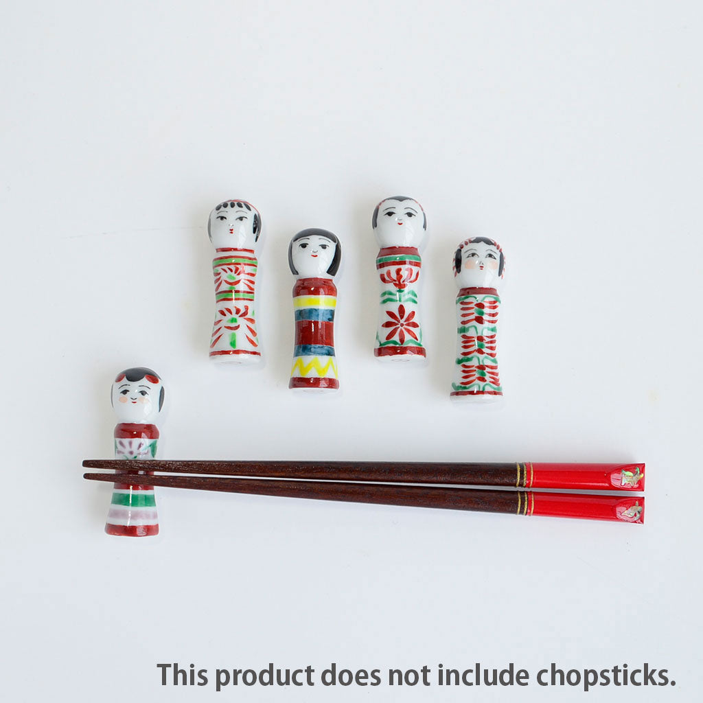 Kiyomizu Ware Chopstick Rest 5pcs Set "Kokeshi Dolls"