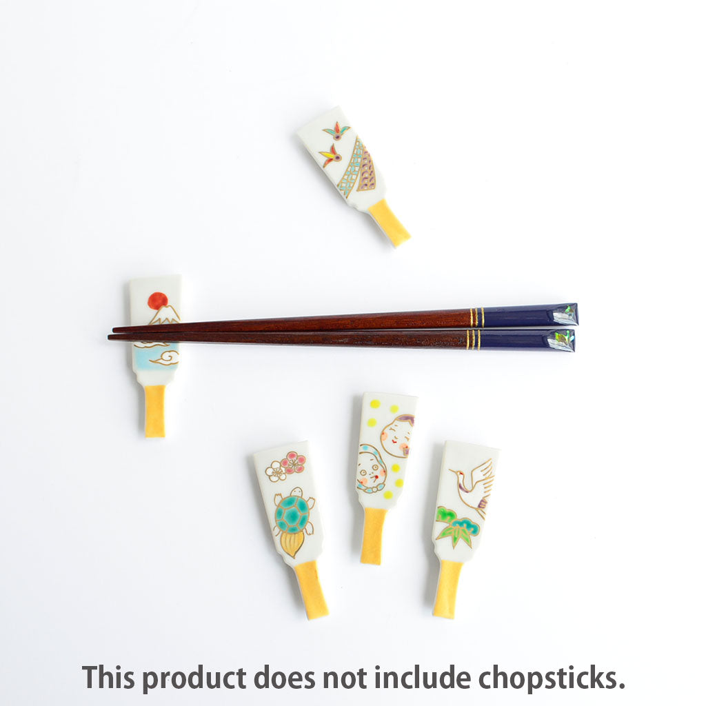 Kiyomizu Ware Chopstick Rest 5pcs Set "Fortune Battledore"