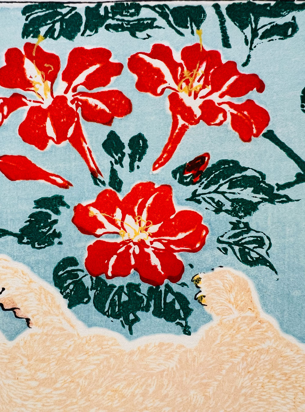 Woodblock printing "Cat and mice" by Kawanabe Kyosai Published by UNSODO