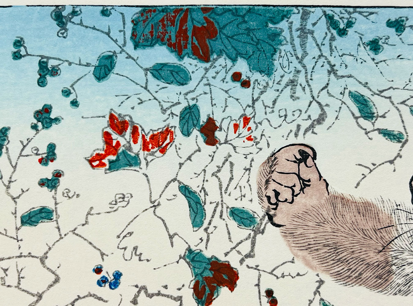 Woodblock printing "Monky and persimmon" by Kawanabe Kyosai Published by UNSODO