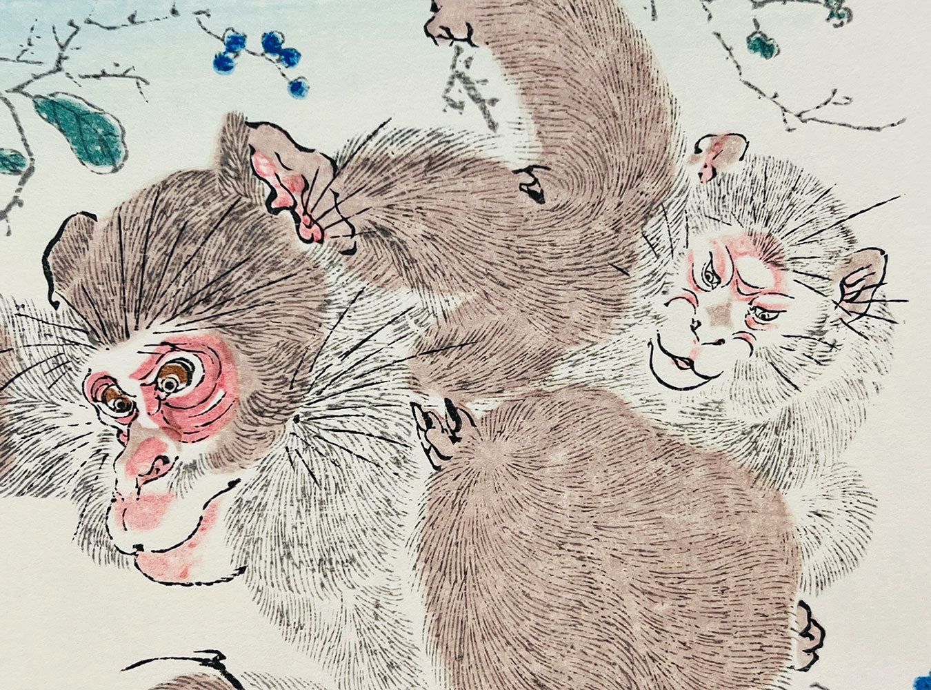 Woodblock printing "Monky and persimmon" by Kawanabe Kyosai Published by UNSODO