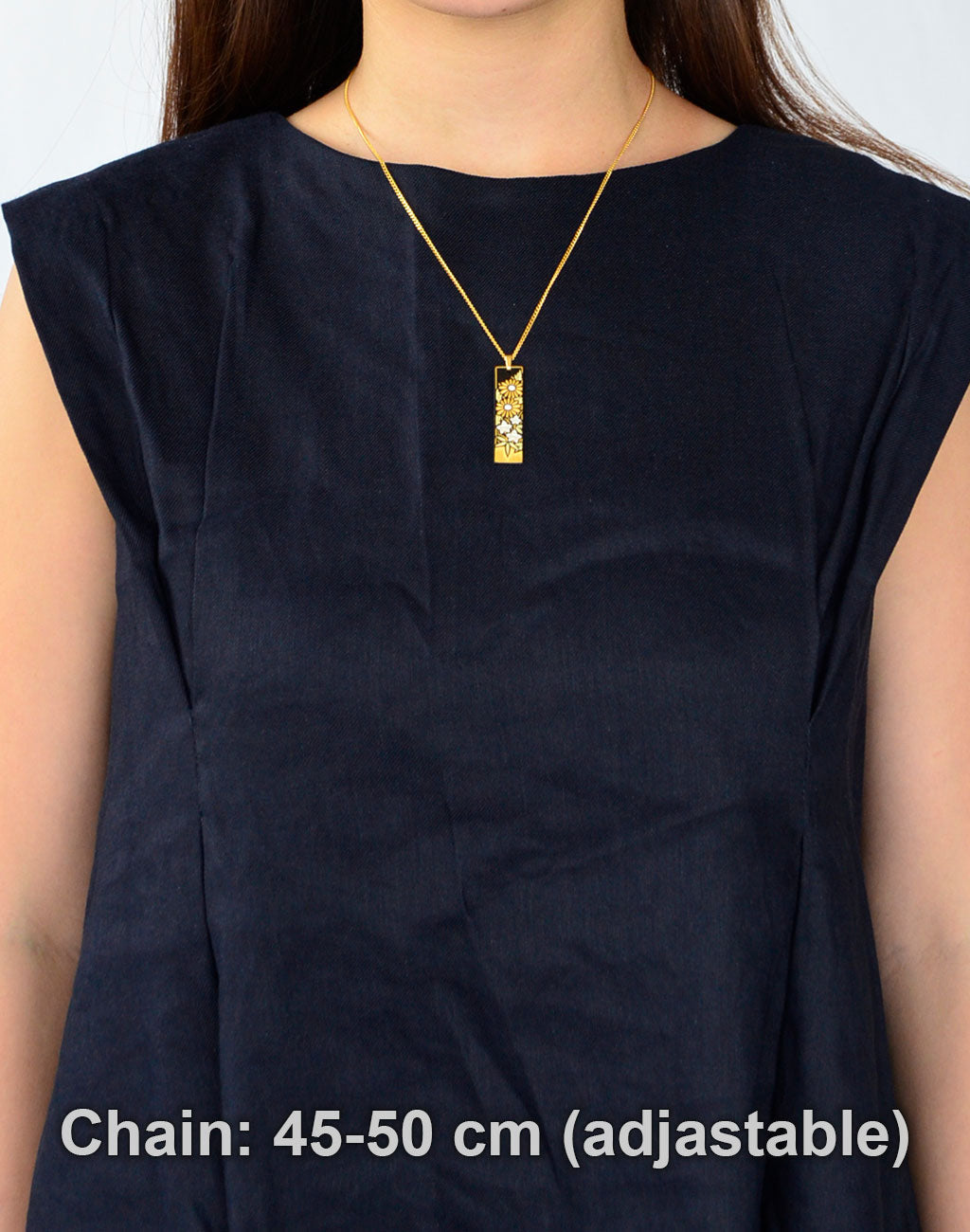 Kyoto Damascene Pendant – Small Vertical,"Chrysanthemum and Bellflower", 1.0 cm Wide