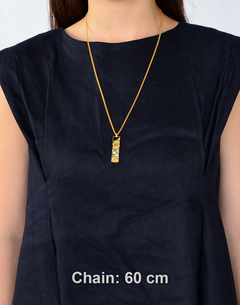 Kyoto Damascene Pendant – Small Vertical,"Chrysanthemum and Bellflower", 1.0 cm Wide