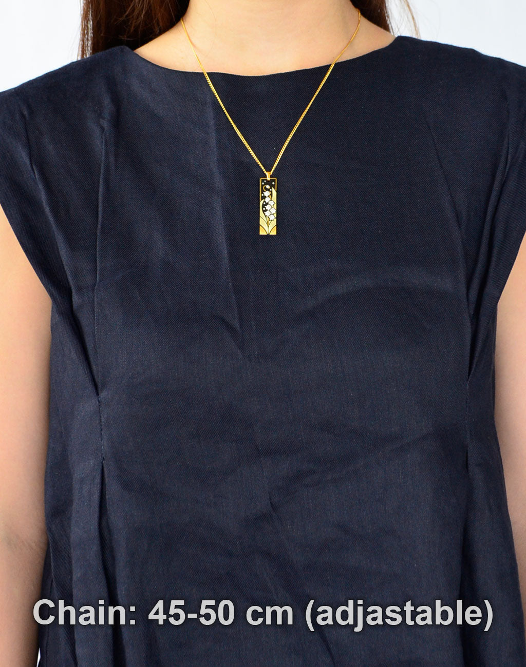 Kyoto Damascene Pendant – Small Vertical,"Lily of the valley", 1.0 cm Wide