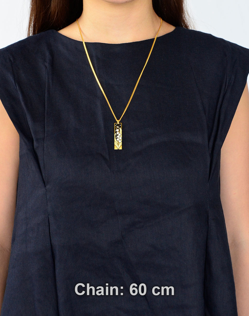 Kyoto Damascene Pendant – Small Vertical,"Lily of the valley", 1.0 cm Wide