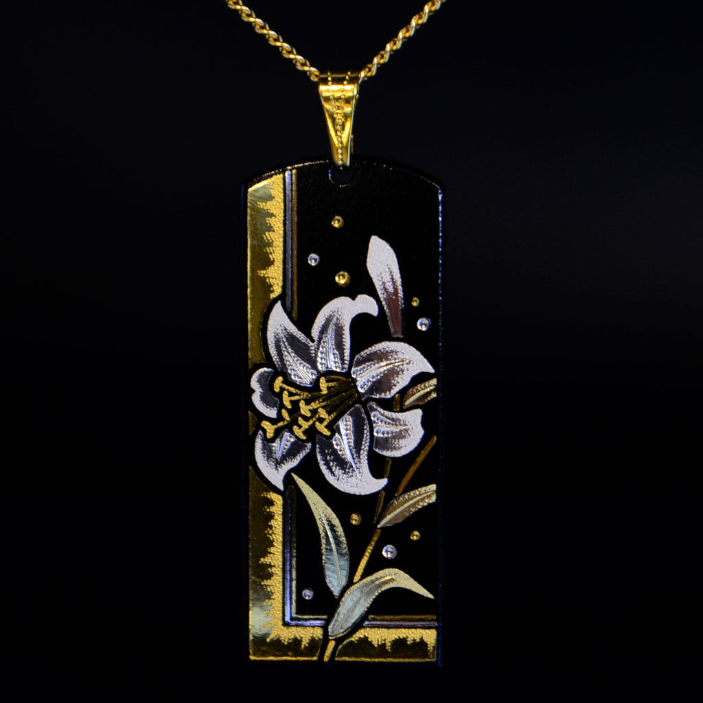 Kyoto Damascene Pendant – Large Vertical,"Lily", 1.5 cm Wide