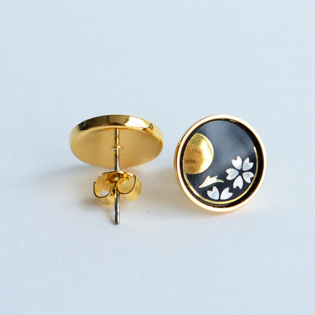 Kyoto Damascene Stud Earrings "Cherry Blossoms and the Moon"– Diameter: 1.2 cm
