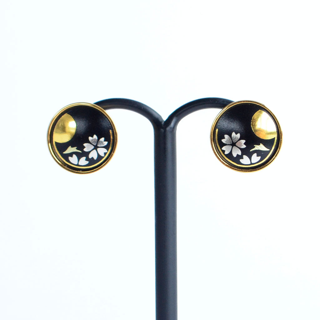 Kyoto Damascene Stud Earrings "Cherry Blossoms and the Moon"– Diameter: 1.2 cm