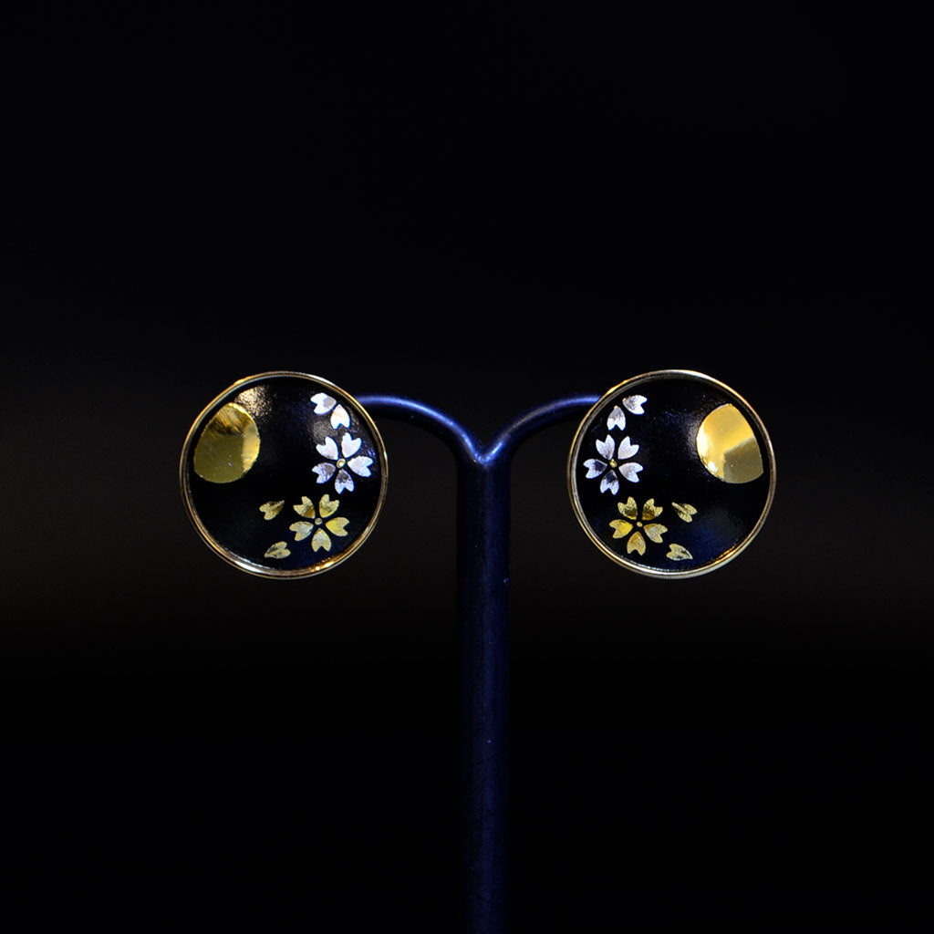 Kyoto Damascene Stud Earrings "Cherry Blossoms and the Moon"– Diameter: 1.6 cm