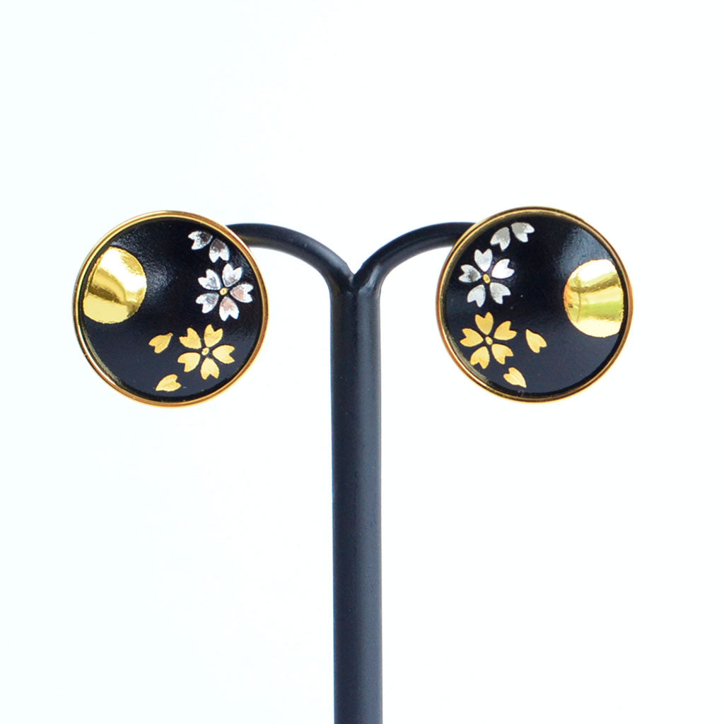 Kyoto Damascene Stud Earrings "Cherry Blossoms and the Moon"– Diameter: 1.6 cm