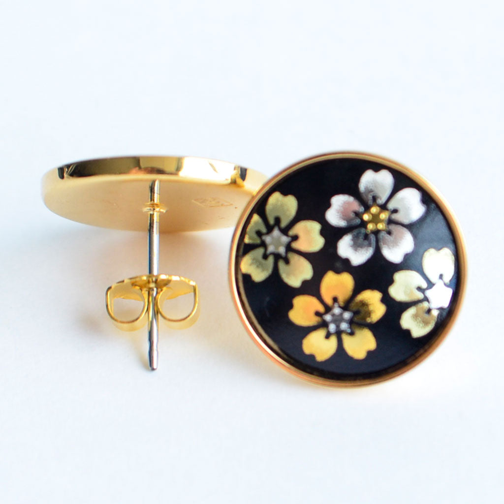 Kyoto Damascene Stud Earrings "Cherry blossoms in full bloom"– Diameter: 1.6 cm