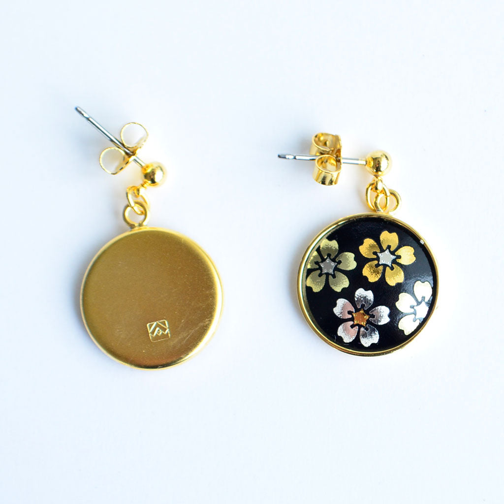 Kyoto Damascene Dangling Earrings "Cherry blossoms in full bloom"– Diameter: 1.6 cm