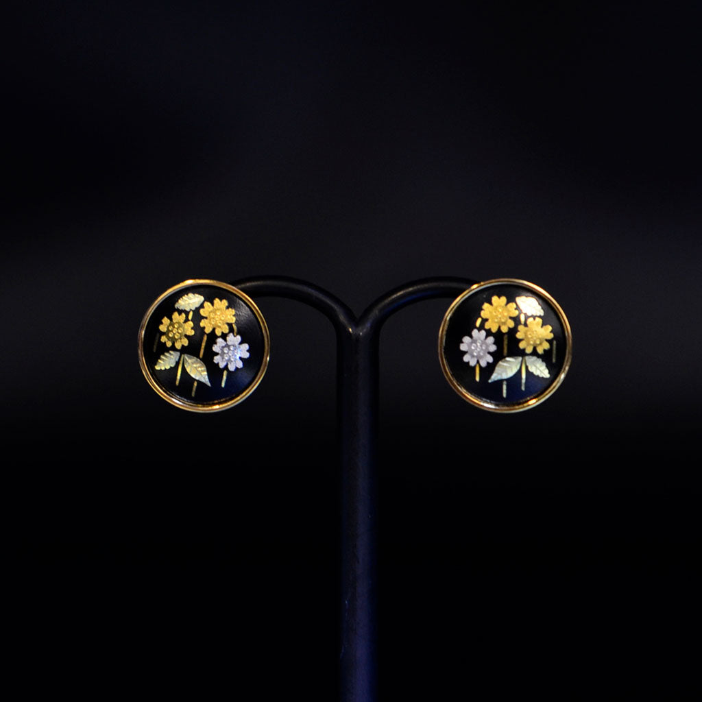 Kyoto Damascene Stud Earrings "Weeping Cherry Blossoms"– Diameter: 1.2 cm
