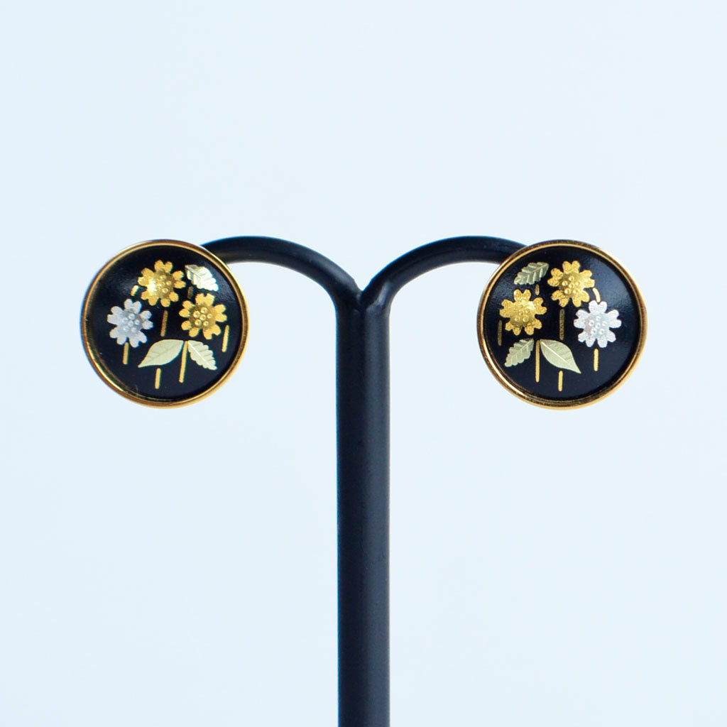 Kyoto Damascene Stud Earrings "Weeping Cherry Blossoms"– Diameter: 1.2 cm