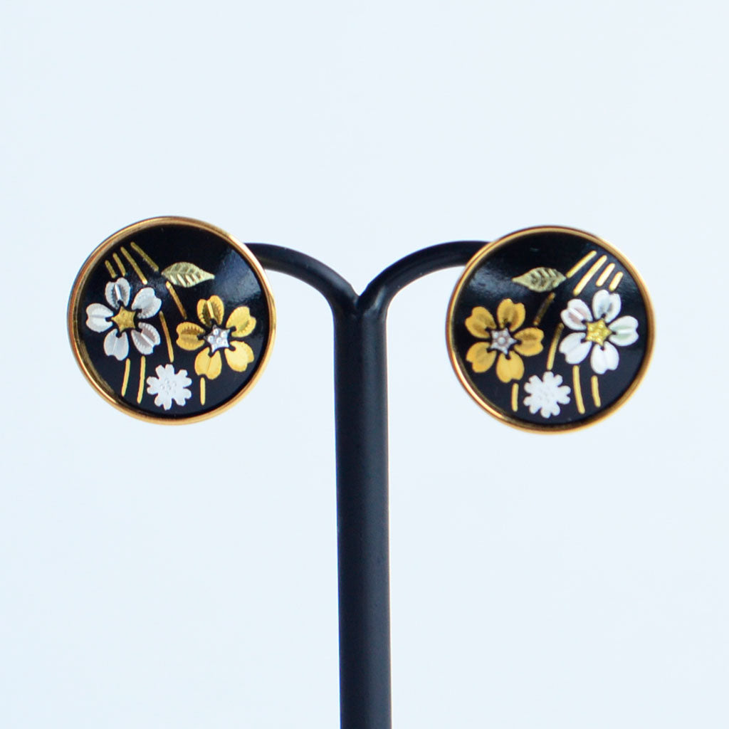 Kyoto Damascene Stud Earrings "Weeping Cherry Blossoms"– Diameter: 1.6 cm
