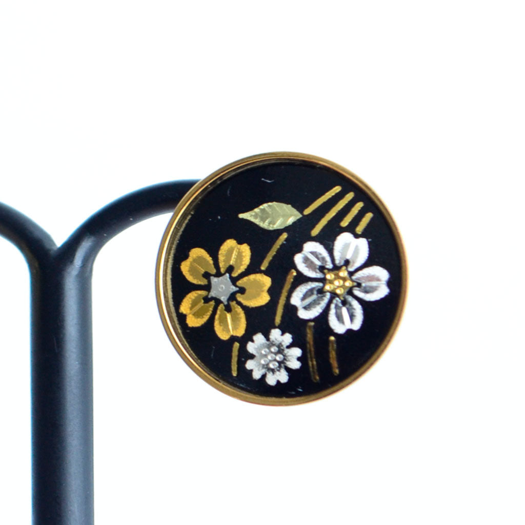 Kyoto Damascene Stud Earrings "Weeping Cherry Blossoms"– Diameter: 1.6 cm