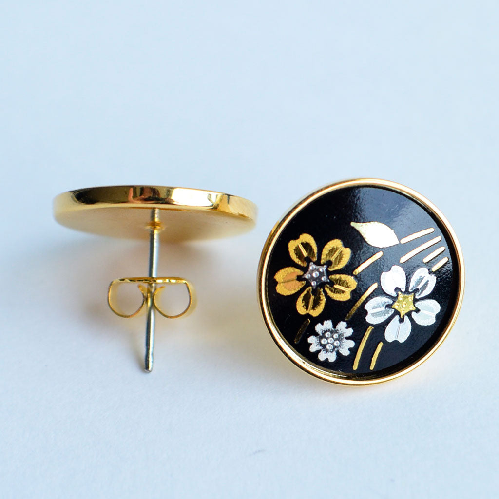 Kyoto Damascene Stud Earrings "Weeping Cherry Blossoms"– Diameter: 1.6 cm