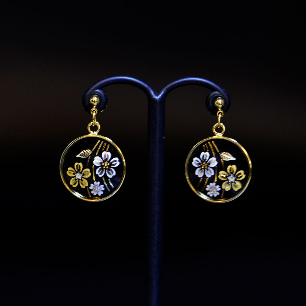 Kyoto Damascene Dangling Earrings "Weeping Cherry Blossoms"– Diameter: 1.6 cm