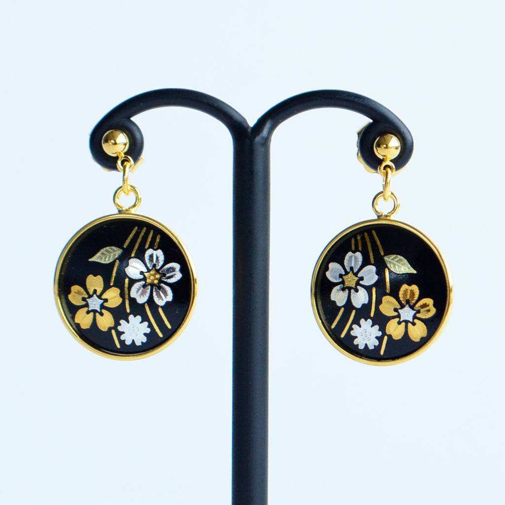 Kyoto Damascene Dangling Earrings "Weeping Cherry Blossoms"– Diameter: 1.6 cm
