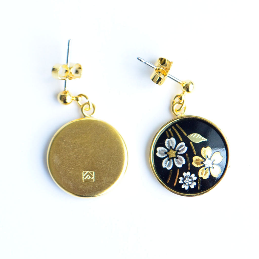 Kyoto Damascene Dangling Earrings "Weeping Cherry Blossoms"– Diameter: 1.6 cm