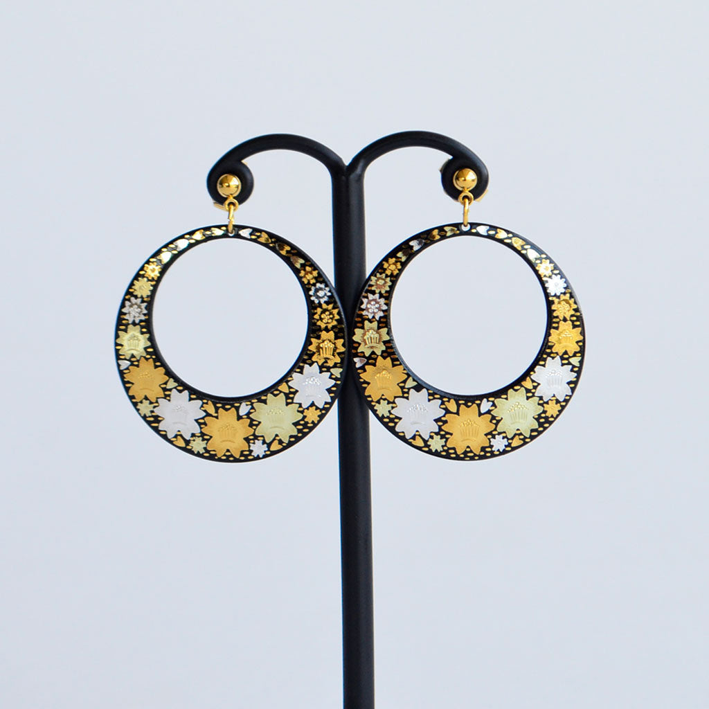 Kyoto Damascene Open Circle Earrings Fully Covered With Cherry Blossoms – Diameter: 3 cm