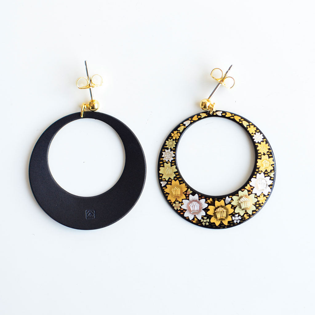 Kyoto Damascene Open Circle Earrings Fully Covered With Cherry Blossoms – Diameter: 3 cm
