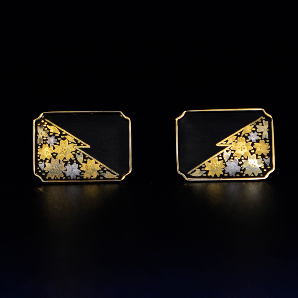 Kyoto Damascene Cufflinks Fully Covered With Cherry Blossoms Half Black – Size : 2×1.3 cm