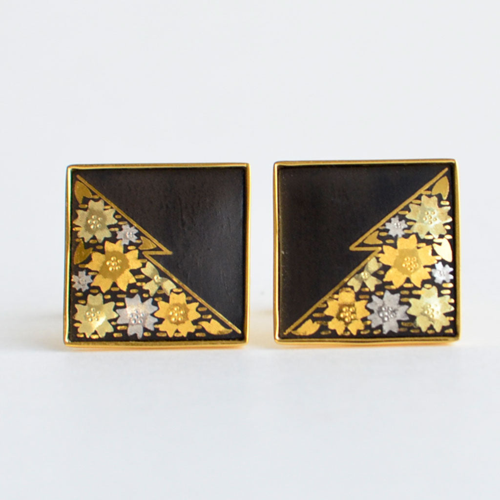 Kyoto Damascene Cufflinks Fully Covered With Cherry Blossoms Half Black – Size : 1.8×1.8 cm