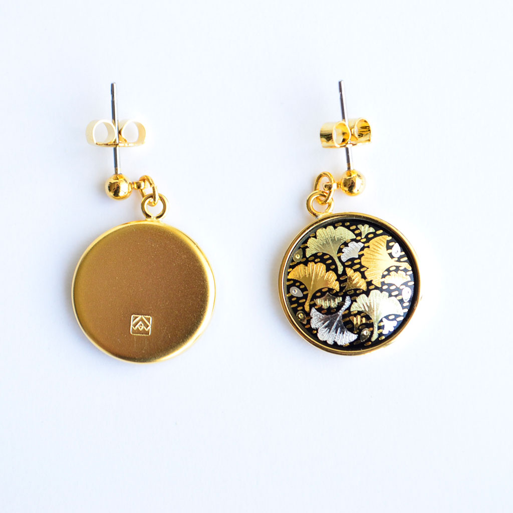 Kyoto Damascene Dungling Earrings Fully Covered With Ginkgo Leaves – Diameter: 1.6 cm