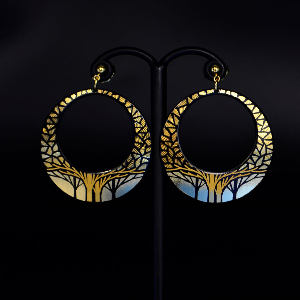 Kyoto Damascene Open Circle Earrings "Grove" – Diameter: 3.0 cm