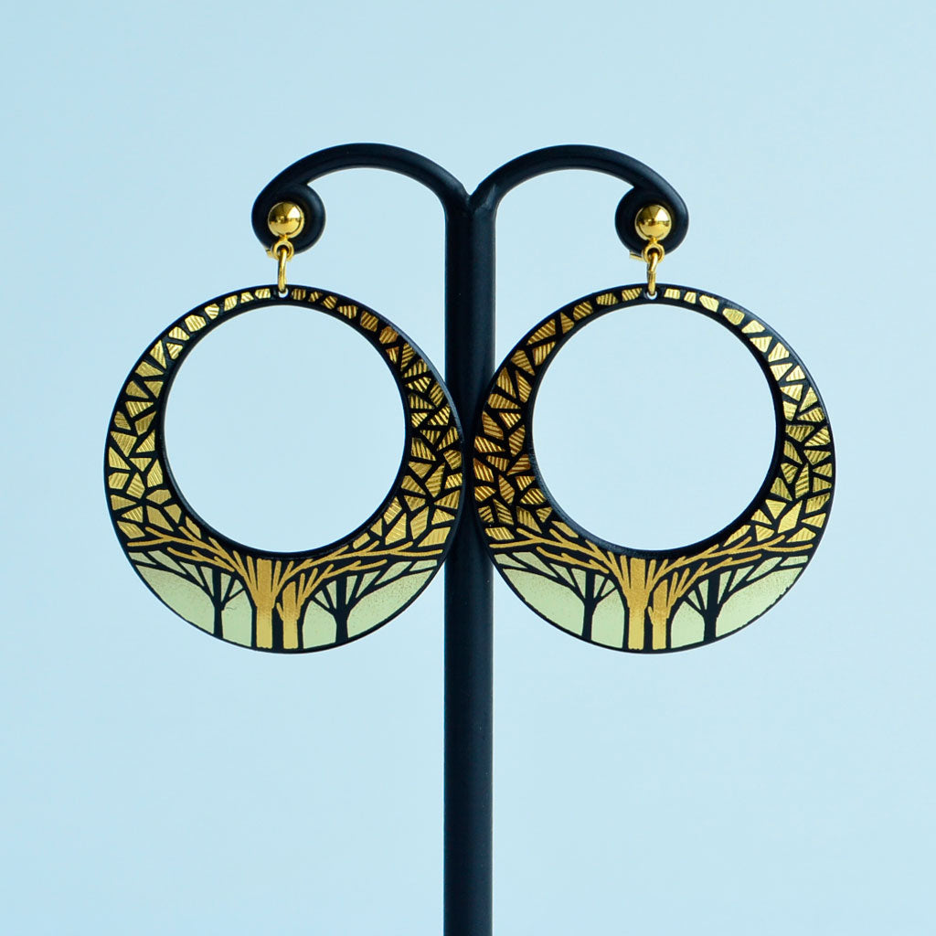 Kyoto Damascene Open Circle Earrings "Grove" – Diameter: 3.0 cm