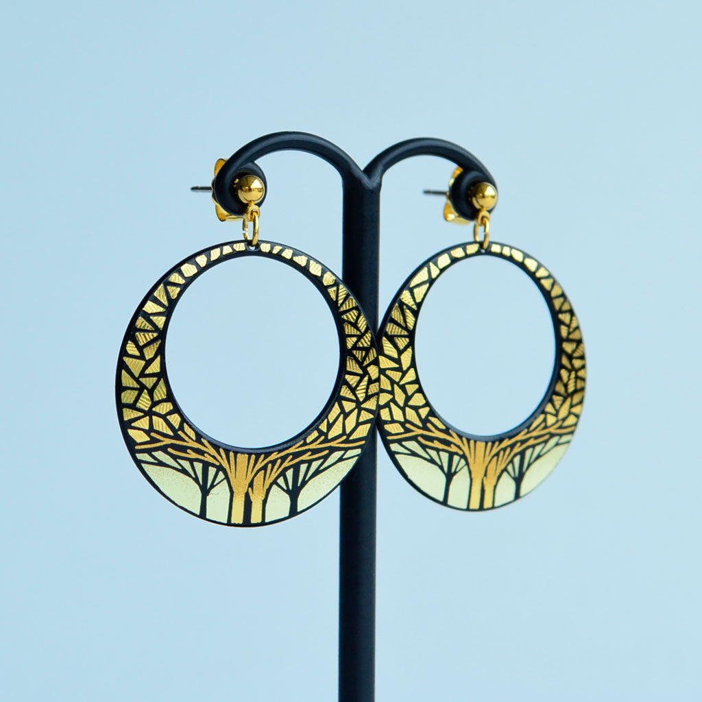Kyoto Damascene Open Circle Earrings "Grove" – Diameter: 3.0 cm