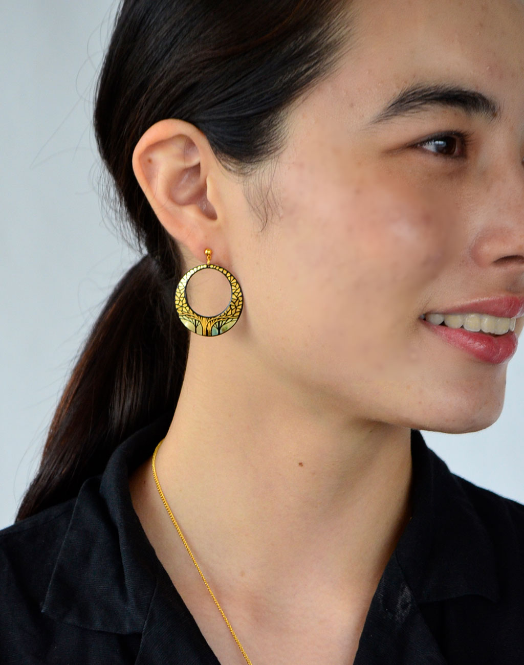 Kyoto Damascene Open Circle Earrings "Grove" – Diameter: 3.0 cm