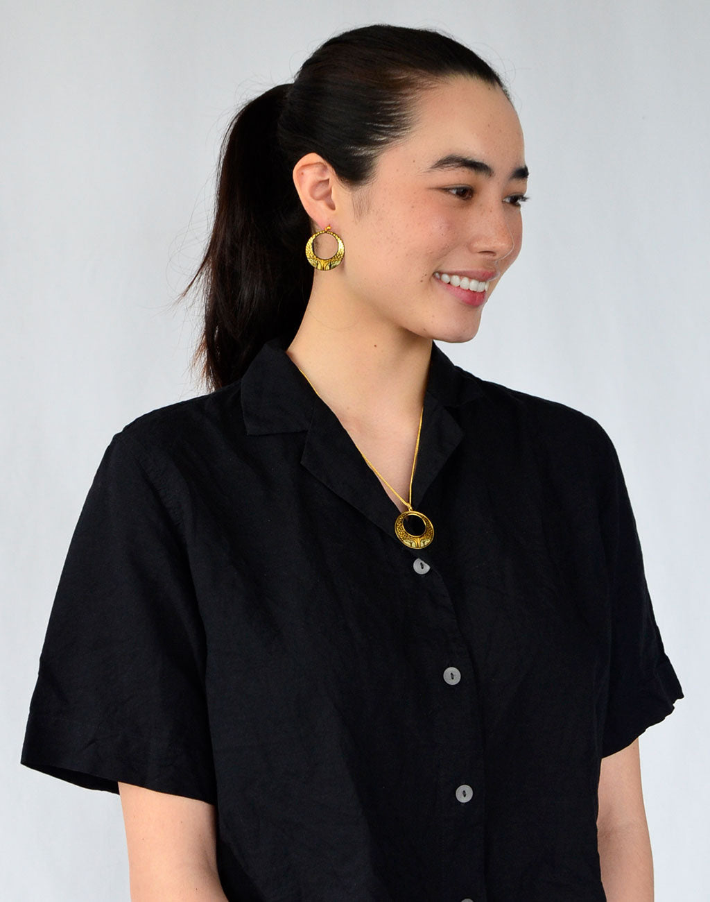 Kyoto Damascene Open Circle Earrings "Grove" – Diameter: 3.0 cm