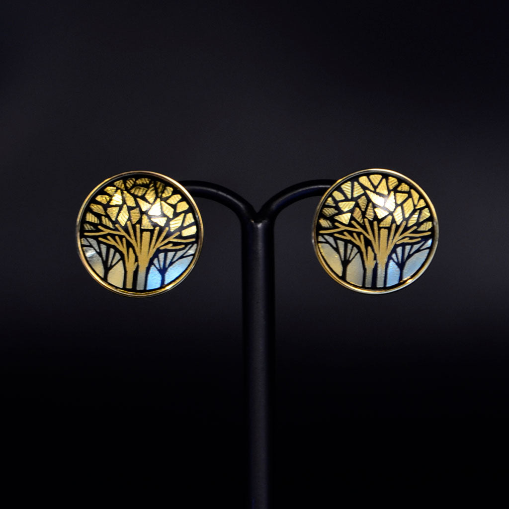 Kyoto Damascene Stud Earrings "Grove" – Diameter: 1.6 cm