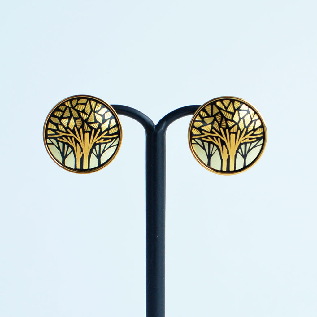 Kyoto Damascene Stud Earrings "Grove" – Diameter: 1.6 cm