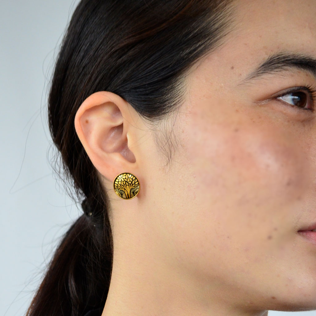 Kyoto Damascene Stud Earrings "Grove" – Diameter: 1.6 cm
