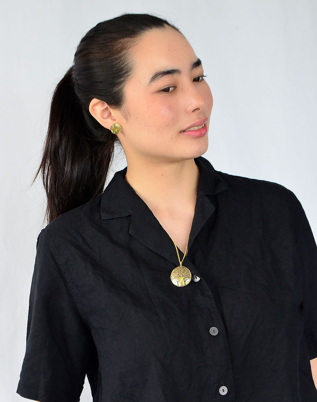 Kyoto Damascene Stud Earrings "Grove" – Diameter: 1.6 cm